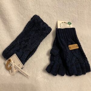 Dark Blue knitted Headband and Fingerless Glove Set
